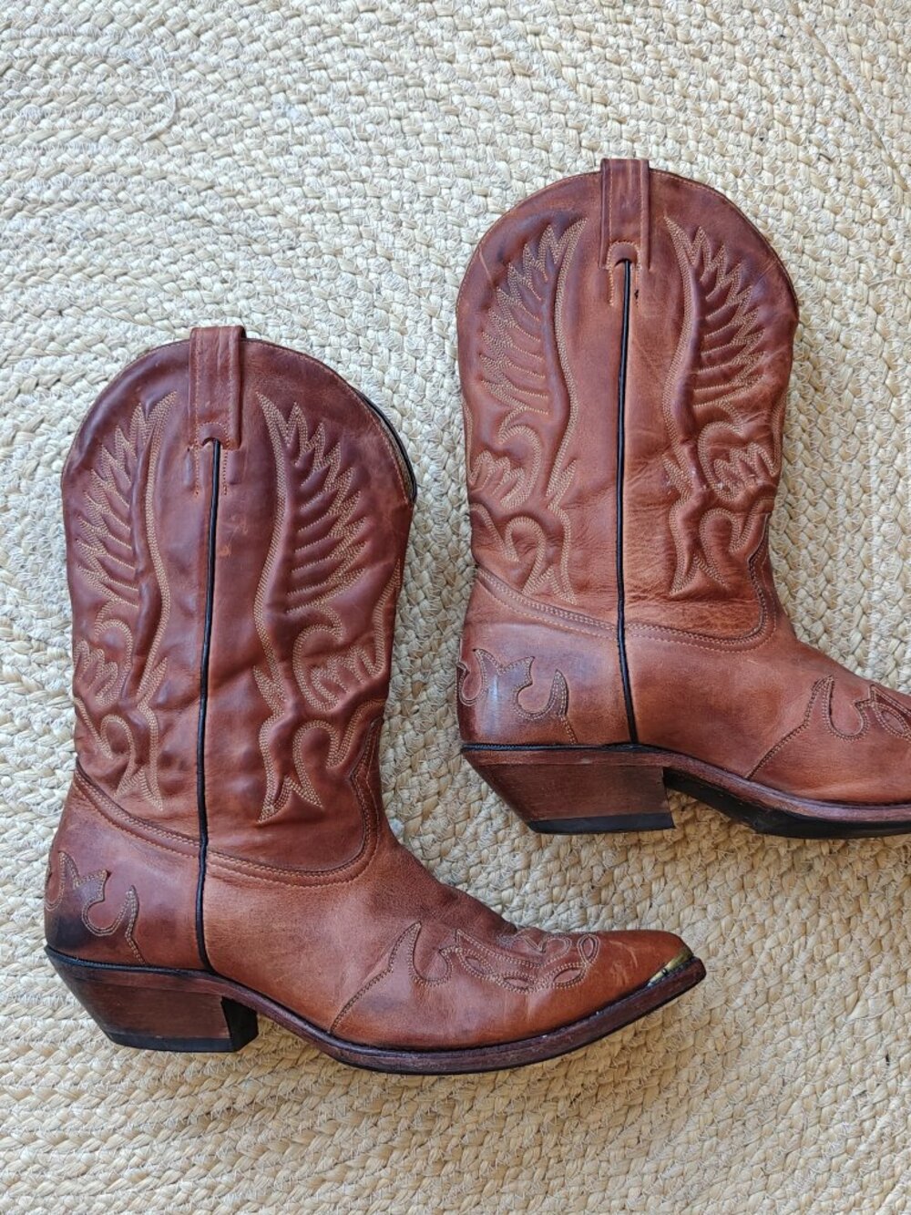 Vintage Handmade Mexican Cowboy Boots Brown Leather Men's Size 12